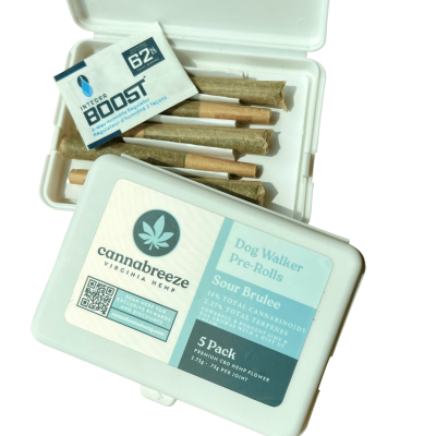 Cannabreeze Premium Hemp Flower 5 pack Dogwalkers 3.75g - Suver Haze, Cashmere Kitty, Cakeberry Brulee, Sour Brulee